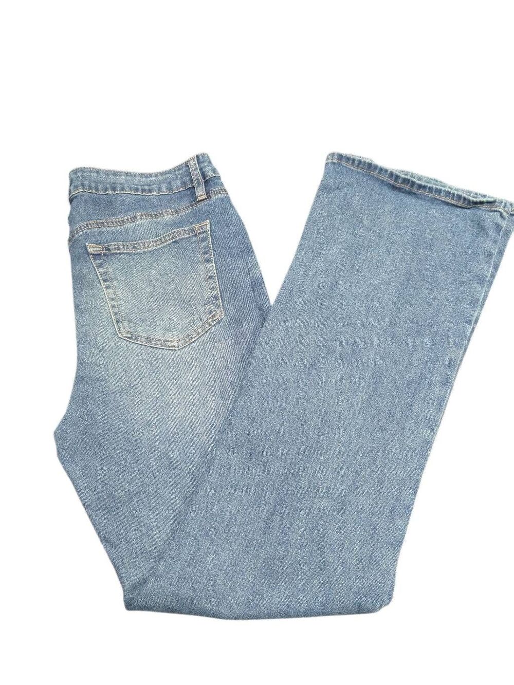 Almost Famous medium wash blue denim flare jeans with a low to mid-rise waist Ju